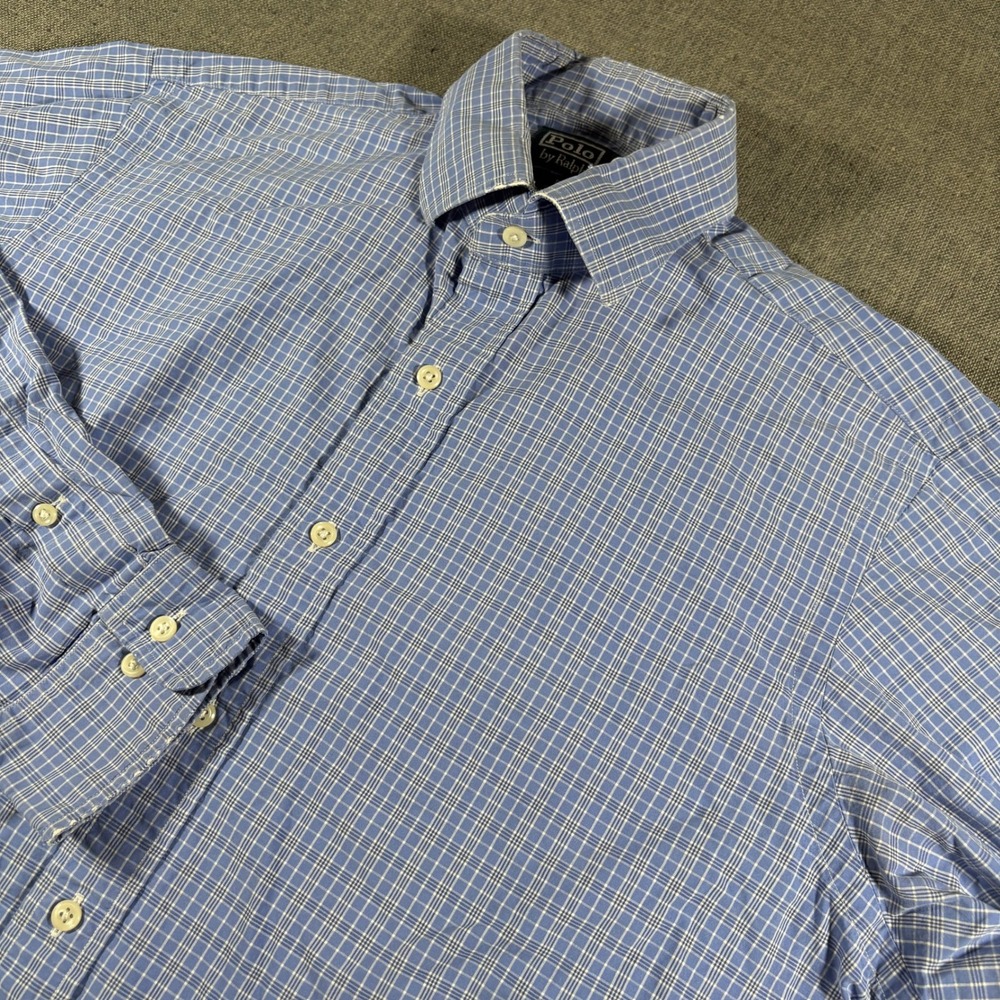 Polo Ralph Lauren Button Down Mens 16 L Blue Plaid Regent Classic Fit Shirt